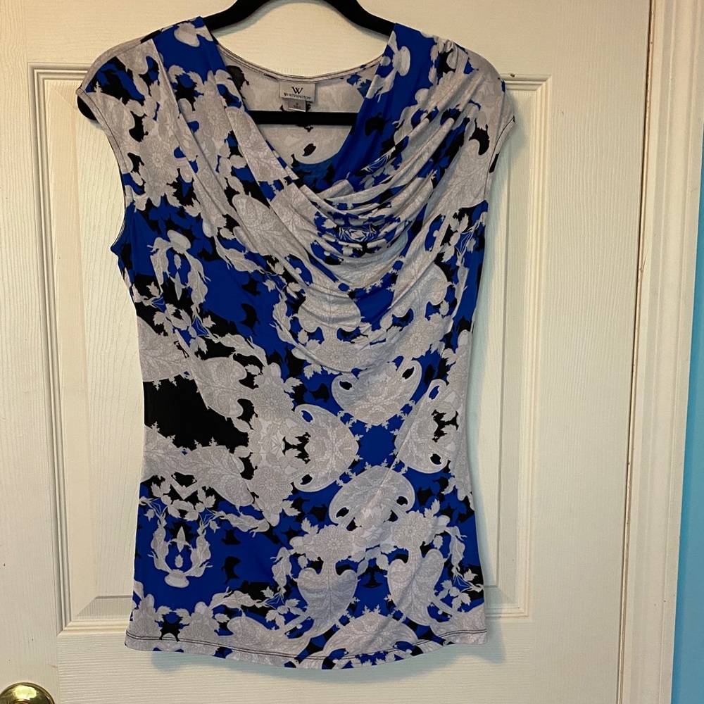 Worthington Blue and Black Abstract Blouse